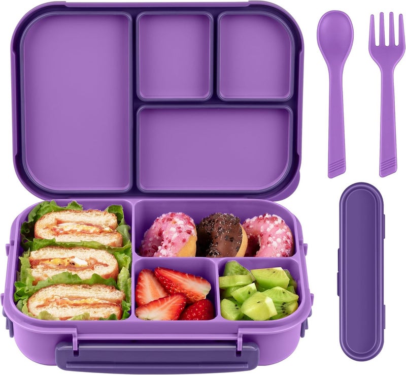 Amathley Lunch Box Kids,Bento Box Adult,Leakproof Lunch Containers for Adults/Kids/Toddler,1200ML-4 Compartments bento Lunch box with Utensil,Microwave & Dishwasher & Freezer Safe (Purple) - Image 1